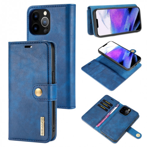 DG.ming Crazy Horse Texture Tournez en cuir magnétique détachable avec porte-cartes et portefeuille pour iPhone 13 Pro (Bleu) SD603E650-07