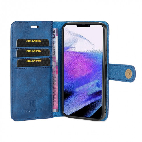 DG.ming Crazy Horse Texture Tournez en cuir magnétique détachable avec porte-cartes et portefeuille pour iPhone 13 Pro (Bleu) SD603E650-07