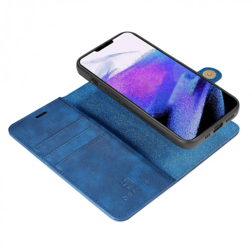 DG.ming Crazy Horse Texture Tournez en cuir magnétique détachable avec porte-cartes et portefeuille pour iPhone 13 Pro (Bleu) SD603E650-07