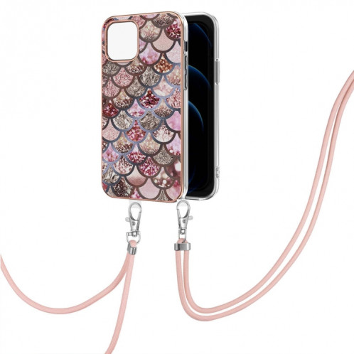 Motif de galvanoplastie IMD TPU Case antichoc avec lanière à col pour iPhone 13 Pro (balances roses) SH803A1396-04