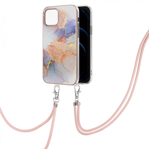 Modèle de galvanoplastie IMD TPU Case antichoc avec lanière à col pour iPhone 13 Pro (marbre blanc laiteux) SH803C830-04