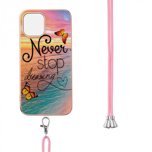 Motif de galvanoplastie IMD TPU Case antichoc avec lanière à col pour iPhone 13 Pro (Dream Chasing Butterfly) SH803E546-04
