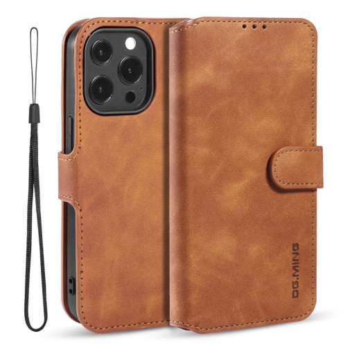 DG. Étui de cuir horizontal de la face de l'huile rétro avec porte-carte et portefeuille pour iPhone 13 Pro (Brown) SD903A1097-07