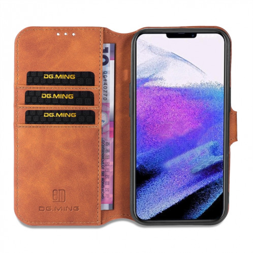 DG. Étui de cuir horizontal de la face de l'huile rétro avec porte-carte et portefeuille pour iPhone 13 Pro (Brown) SD903A1097-07