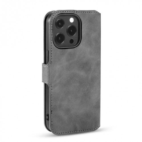 DG. Étui de cuir horizontal horizontal de la face à l'huile rétro avec porte-carte et portefeuille pour iPhone 13 Pro (gris) SD903C745-07