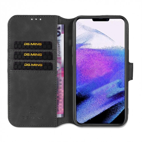 DG.ME Pays de la Côte horizontale de l'huile rétro avec support et porte-cartes et portefeuille pour iPhone 13 PRO (Noir) SD903D1702-07