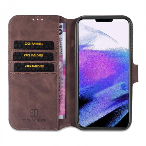 DG. Étui de cuir horizontal de la couche horizontale de l'huile rétro avec porte-cartes et portefeuille pour iPhone 13 Pro (Café) SD903F1845-07