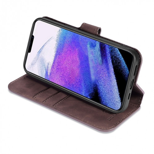 DG. Étui de cuir horizontal de la couche horizontale de l'huile rétro avec porte-cartes et portefeuille pour iPhone 13 Pro (Café) SD903F1845-07