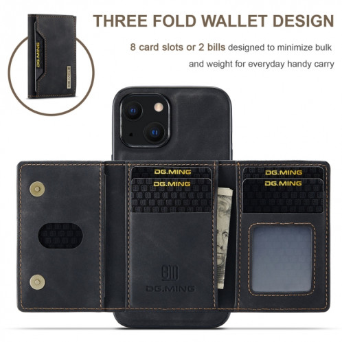 DG.ming M2 Series Sac de carte 3-Folf + Cas antichoc magnétique avec portefeuille de portefeuille et porte-support pour iPhone 13 (noir) SD302A1042-09