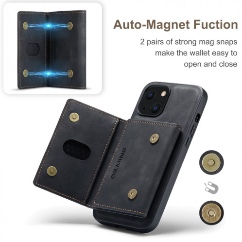 DG.ming M2 Series Sac de carte 3-Folf + Cas antichoc magnétique avec portefeuille de portefeuille et porte-support pour iPhone 13 (noir) SD302A1042-09