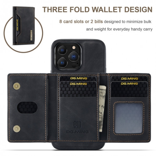 DG.ming M2 Series Sac de cartes 3-Fold + Cas antichoc magnétique avec portefeuille de portefeuille et porte-portefeuille pour iPhone 13 Pro (Noir) SD303A812-09