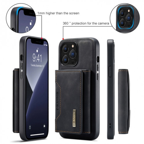 DG.ming M2 Series Sac de cartes 3-Fold + Cas antichoc magnétique avec portefeuille de portefeuille et porte-portefeuille pour iPhone 13 Pro (Noir) SD303A812-09