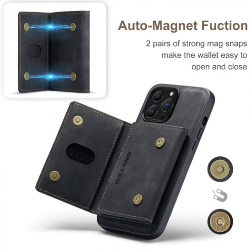 DG.ming M2 Series Sac de cartes 3-Fold + Cas antichoc magnétique avec portefeuille de portefeuille et porte-portefeuille pour iPhone 13 Pro (Noir) SD303A812-09