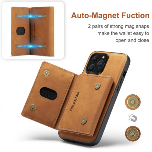 DG.ming M2 Series Sac de cartes à 3 plis + Cas antichoc magnétique avec portefeuille de portefeuille et support pour iPhone 13 PRO (Brown) SD303B1169-09
