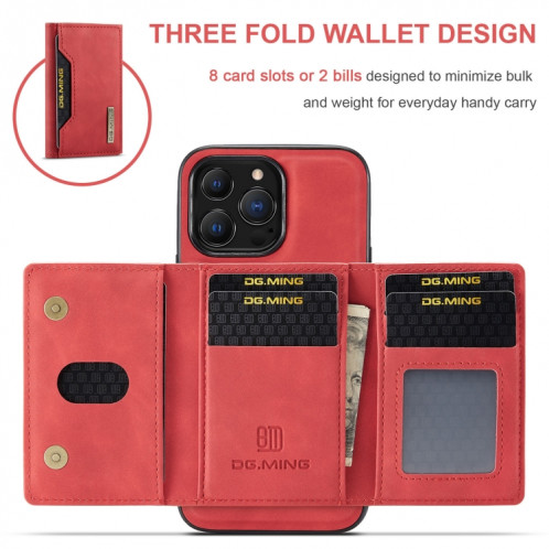 DG.ming M2 Series 3-Fold Card Sac + Cas ardent magnétique avec portefeuille et porte-portefeuille pour iPhone 13 Pro (rouge) SD303D1870-09