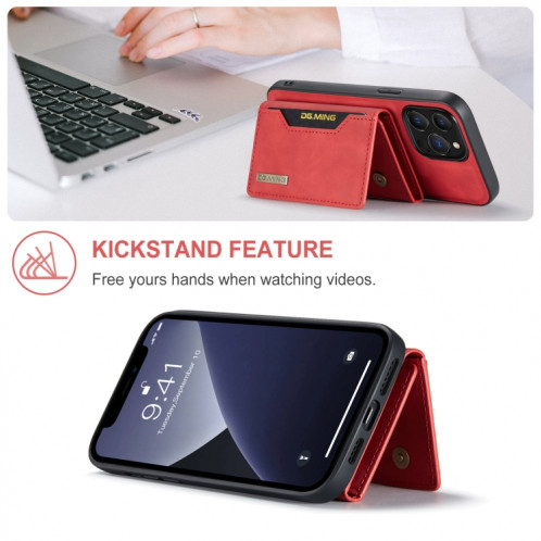 DG.ming M2 Series 3-Fold Card Sac + Cas ardent magnétique avec portefeuille et porte-portefeuille pour iPhone 13 Pro (rouge) SD303D1870-09