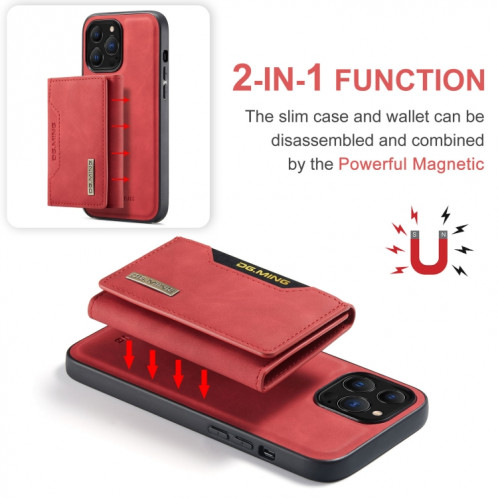 DG.ming M2 Series 3-Fold Card Sac + Cas ardent magnétique avec portefeuille et porte-portefeuille pour iPhone 13 Pro (rouge) SD303D1870-09