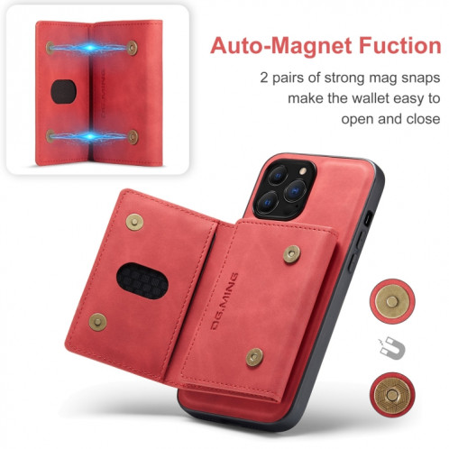DG.ming M2 Series 3-Fold Card Sac + Cas ardent magnétique avec portefeuille et porte-portefeuille pour iPhone 13 Pro (rouge) SD303D1870-09