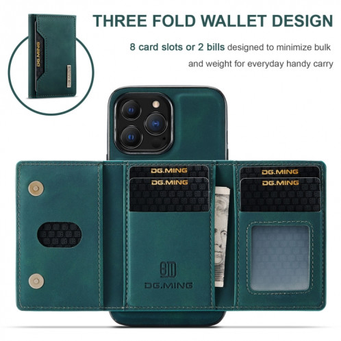 DG.ming M2 Series Sac de cartes à 3 plis + Cas antichoc magnétique avec fonction de portefeuille et porte-support pour iPhone 13 Pro (Vert) SD303E736-09