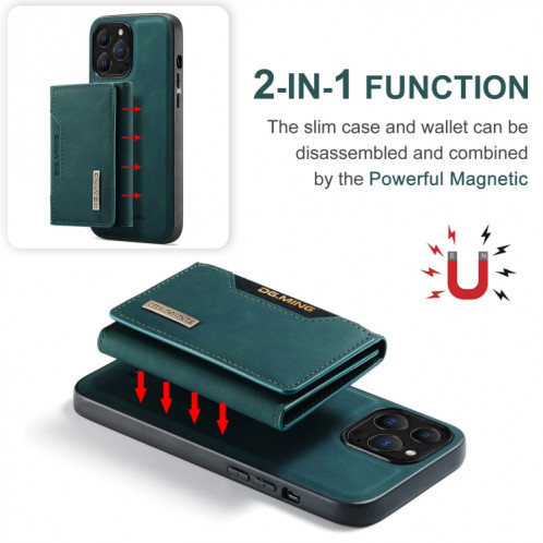 DG.ming M2 Series Sac de cartes à 3 plis + Cas antichoc magnétique avec fonction de portefeuille et porte-support pour iPhone 13 Pro (Vert) SD303E736-09
