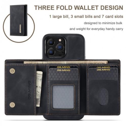 DG.ming M1 Série 3-Fold Multi Card Portefeuille + Boître antichoc magnétique avec fonction de support pour iPhone 13 Pro (Noir) SD403A381-09