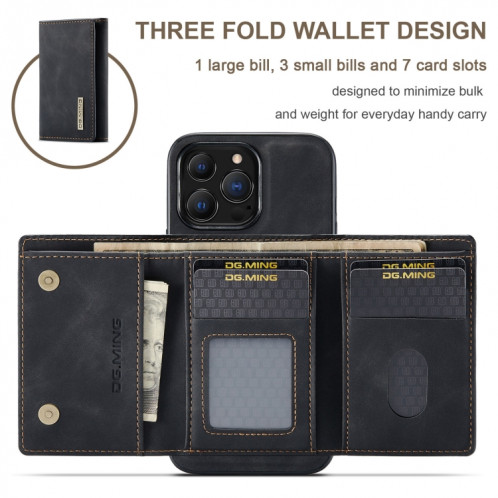 DG.ming M1 Série 3-Fold Multi Card Portefeuille + Boître antichoc magnétique avec fonction de support pour iPhone 13 Pro (Noir) SD403A381-09