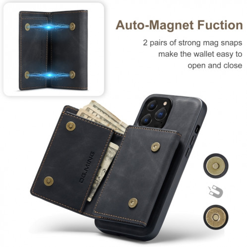 DG.ming M1 Série 3-Fold Multi Card Portefeuille + Boître antichoc magnétique avec fonction de support pour iPhone 13 Pro (Noir) SD403A381-09