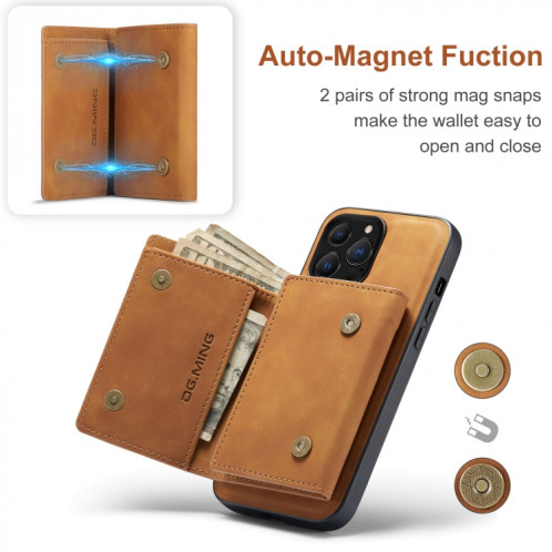 DG.MINEMENT Portefeuille multi-cartes M1LIGE 3-PLAIS + Cas antichoc magnétique avec fonction de support pour iPhone 13 Pro (Brown) SD403B807-09