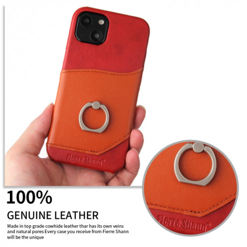 Fierre Shann Texture de la cire de la cire d'huile véritable étui de couverture en cuir avec support de rotation à 360 degrés et emplacement de carte pour iPhone 13 (rouge) SF701B1270-07