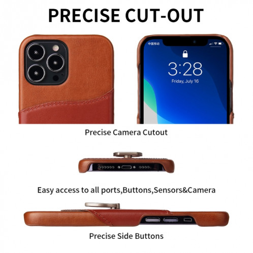 Fierre Shann Texture de la cire d'huile véritable Coque en cuir véritable avec support de rotation de 360 ​​degrés et emplacement de carte pour iPhone 13 PRO (Brown) SF703A424-08