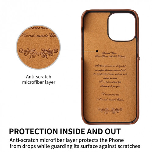 Fierre Shann Texture de la cire d'huile véritable Coque en cuir véritable avec support de rotation de 360 ​​degrés et emplacement de carte pour iPhone 13 PRO (Brown) SF703A424-08