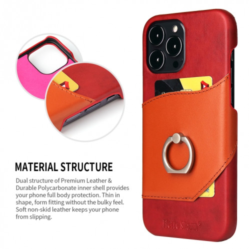 Fierre Shann Shann Texture Texture Véritable Cover Cover Cover avec support de rotation de 360 ​​degrés et emplacement de carte pour iPhone 13 Pro (rouge) SF703B1232-08