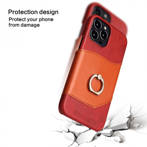 Fierre Shann Shann Texture Texture Véritable Cover Cover Cover avec support de rotation de 360 ​​degrés et emplacement de carte pour iPhone 13 Pro (rouge) SF703B1232-08