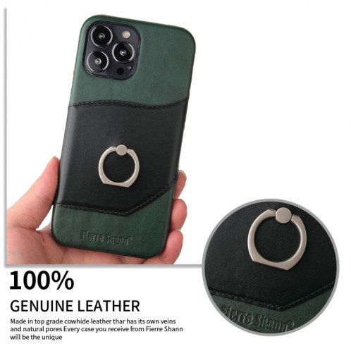 Fierre Shann Oil Texture Texture Véritable Cover Cover Coffre à dos avec support de rotation de 360 ​​degrés et emplacement de carte pour iPhone 13 Pro (Noir) SF703C1904-08