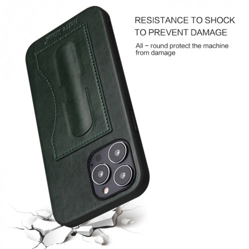 Fierre Shann Couverture complète Housse de protection en cuir de protection avec support et emplacement de carte pour iPhone 13 Pro (Vert) SF203A1677-08