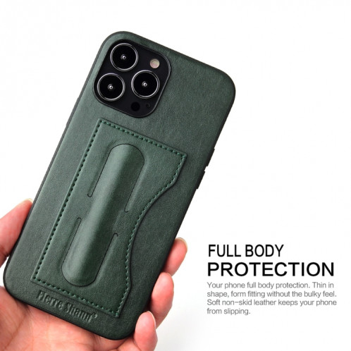 Fierre Shann Couverture complète Housse de protection en cuir de protection avec support et emplacement de carte pour iPhone 13 Pro (Vert) SF203A1677-08