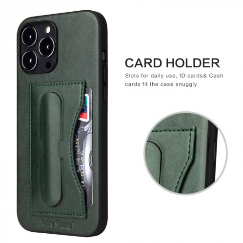 Fierre Shann Couverture complète Housse de protection en cuir de protection avec support et emplacement de carte pour iPhone 13 Pro (Vert) SF203A1677-08