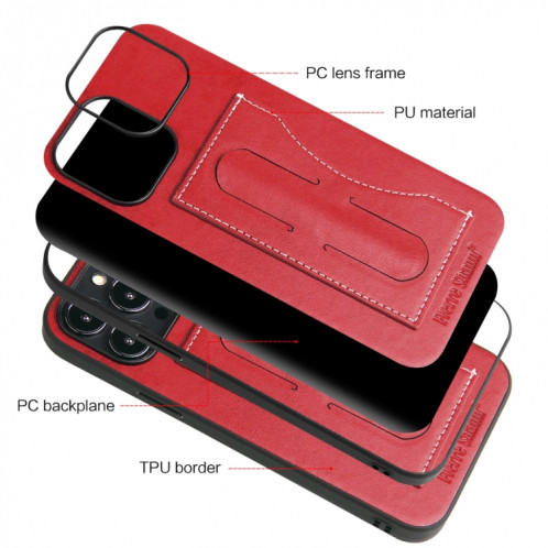 Fierre Shann Couverture complète Housse en cuir de protection avec support et fente pour carte pour iPhone 13 Pro (rouge) SF203B1399-08