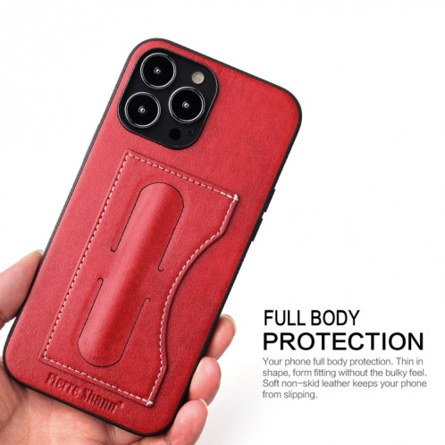 Fierre Shann Couverture complète Housse en cuir de protection avec support et fente pour carte pour iPhone 13 Pro (rouge) SF203B1399-08