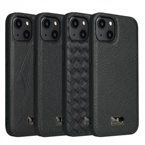 Fierre Shann Cuir Shann Texture Texture Back Cover Cover pour iPhone 13 (Noir tissé) SF301B1082-07