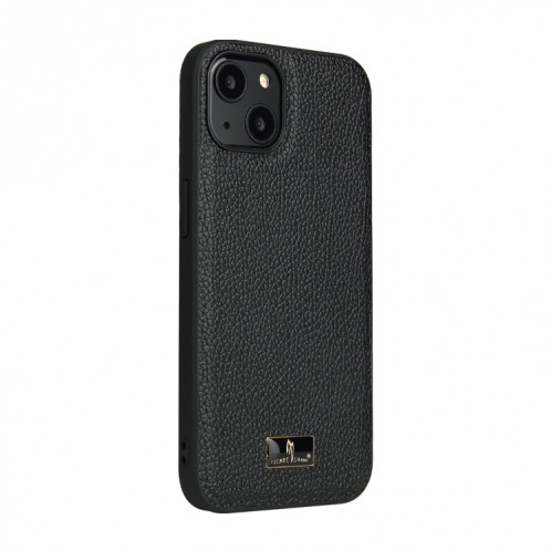 Fierre Shann Coating Texture Texture Back Cover Cover pour iPhone 13 (Noir Lychee) SF301D760-07