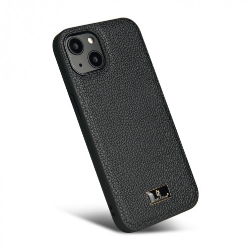 Fierre Shann Coating Texture Texture Back Cover Cover pour iPhone 13 (Noir Lychee) SF301D760-07
