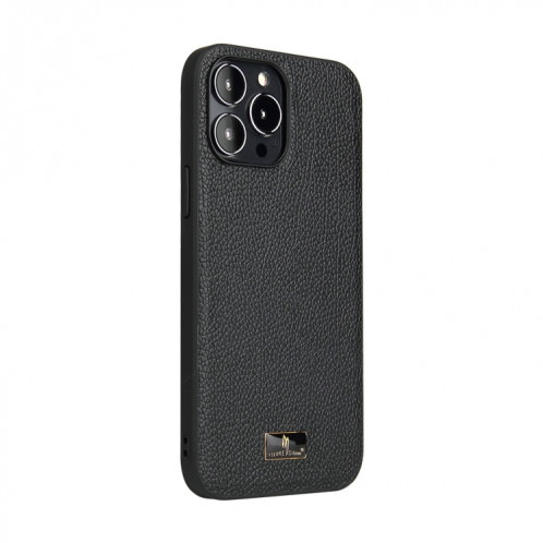 Fierre Shann Cuir Texture Texture Texture Cover Cover pour iPhone 13 Pro (Lychee Noir) SF303D1763-07