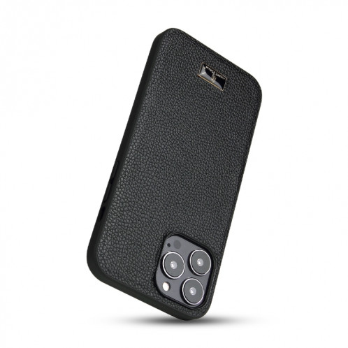 Fierre Shann Cuir Texture Texture Texture Cover Cover pour iPhone 13 Pro (Lychee Noir) SF303D1763-07