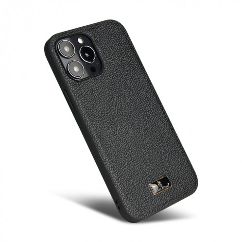 Fierre Shann Cuir Texture Texture Texture Cover Cover pour iPhone 13 Pro (Lychee Noir) SF303D1763-07