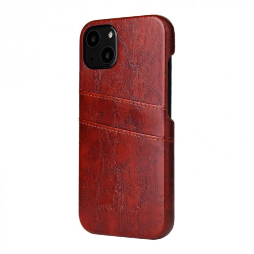 Fierre Shann Retro Wild Oil Texture Etui en cuir PU avec machines à sous pour iPhone 13 (Brown) SF401D695-06