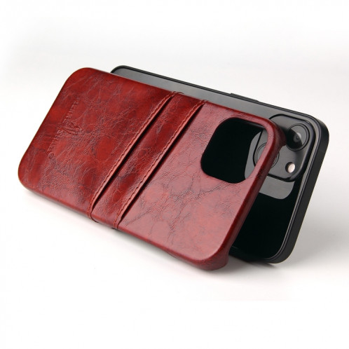 Fierre Shann Retro Wild Oil Texture Etui en cuir PU avec machines à sous pour iPhone 13 (Brown) SF401D695-06