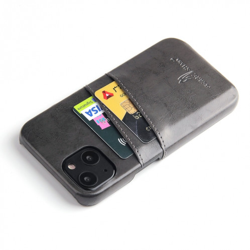 Fierre Shann Texture de la cire d'huile rétro de la cire PU avec des machines à sous cartes pour iPhone 13 (gris) SF401E1128-06