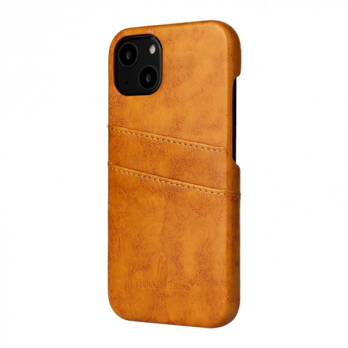 Fierre Shann Retro Cire Texture Case en cuir PU avec machines à sous cartes pour iPhone 13 Pro (Jaune) SF403A1130-06