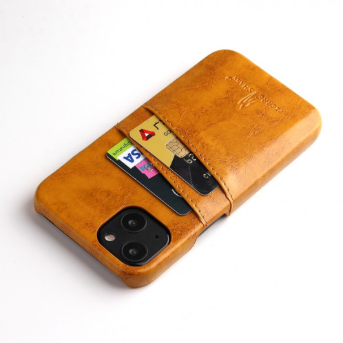 Fierre Shann Retro Cire Texture Case en cuir PU avec machines à sous cartes pour iPhone 13 Pro (Jaune) SF403A1130-06
